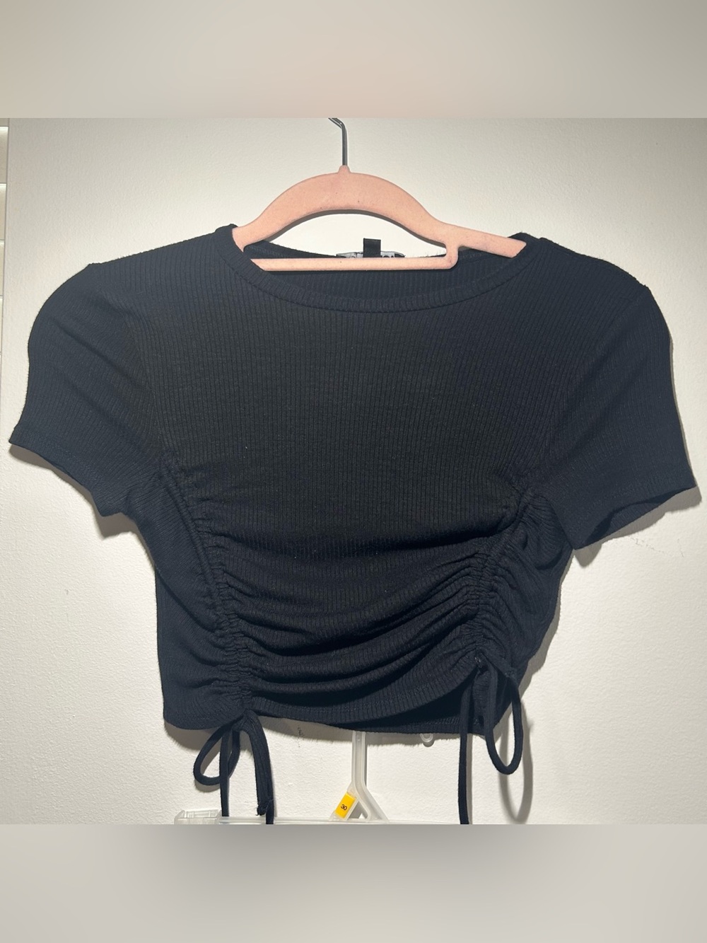 Fashion Nova Black Ruched Two-Piece Set: Black Crop Top + Pants